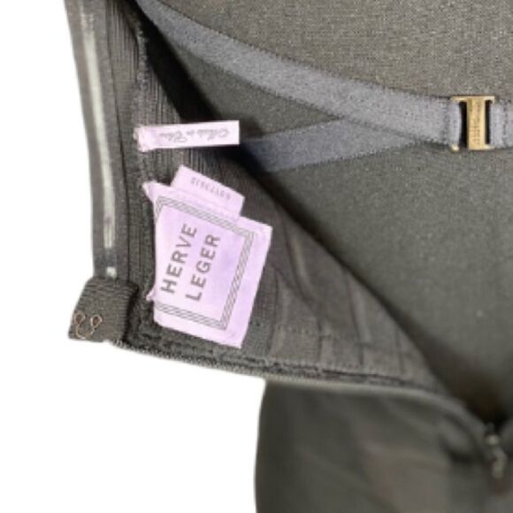 #150 HERVE LEGER Bandage Stretch Maxi Dress in Black and Gold - Picture 11 of 14